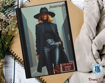 Hardcover Journal Notebook, Stylish Blonde Woman Illustration, Lined Pages Stationery Supplies