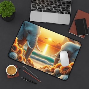 Serene Elephant Desk Mat, Relaxing Wildlife Office Decor, Sunset -Themed Computer Accessories, Gift for Animal Lovers, Nature Inspired Vibes
