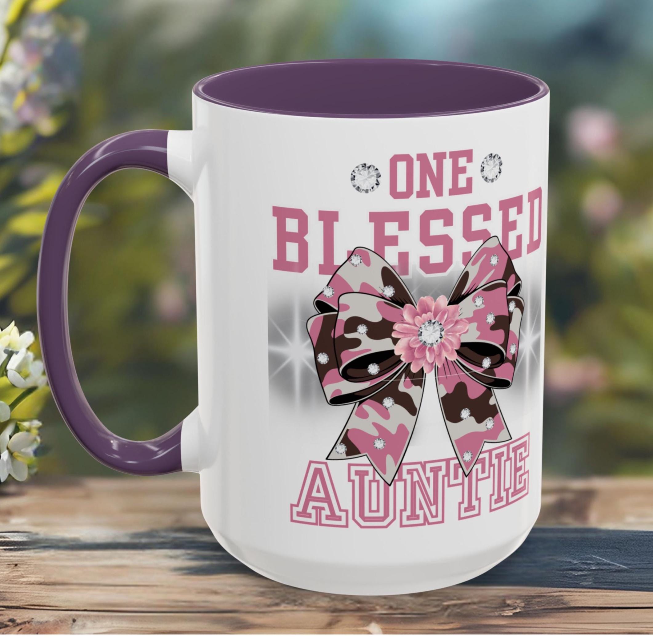 Auntie Appreciation Ceramic Coffee Mug: Pink Camo Bow Design