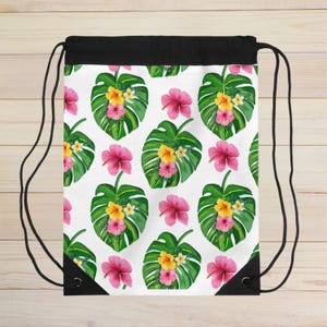Tropischer Blumen-Rucksack mit Kordelzug: Polyester-Sportsack, Strandtasche