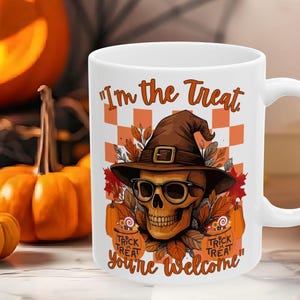 Halloween Skeleton Ceramic Mug, Funny Fall Holiday Drinkware, Fun Spooky Coffee Cup, Autumn Teacup Kitchen Decor Gift-Trick or Treat Tumbler