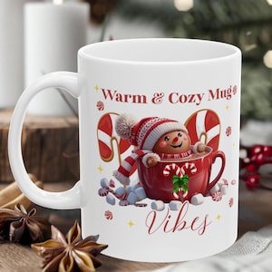 Festive Holiday Ceramic Mug, Cozy Gingerbread Christmas Drinkware, Candy Cane Gift for Coffee & tea Lovers, Warm Hot Cocoa Winter Decoration