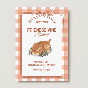 Warm Cozy Friendsgiving Invitation, Editable Canva Template, Fall Thanksgiving Potluck Invite, Rustic Autumn Party Digital Download
