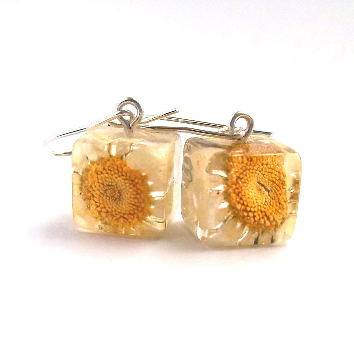Daisy Resin Earrings. Real Flower Resin Earrings. Yellow