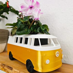 VW Bulli flower pot, van as a planter for succulents, pen holder, gift for campers, office decoration, 3D printed decoration