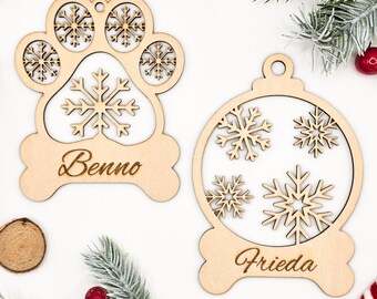 Personalized Christmas Tree Ornament Dog Paw Christmas Tree Ornament Name Wooden Gift Tag Ornament Christmas Decoration