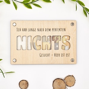 Geldgeschenk "Nichts", personalisierte Karte aus Holz, Individuelles Geschenk für die Reisekasse, zur Hochzeit, zum Geburtstag, 15cm x 10cm