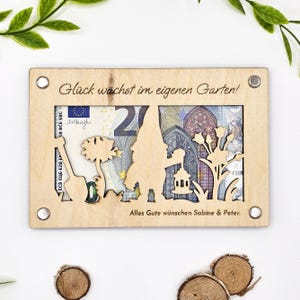 Giardino regalo in denaro, personalizzato in legno, regalo individuale per gli amanti delle piante per matrimoni, compleanni, anniversari 15 cm x 10 cm