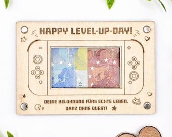 Gift for gamer, wooden gift card, personalized gift, gift idea for gamers, voucher, wish fulfiller, 15 cm x 10 cm