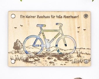 Gift for cyclists, individual gift with bicycle motif, for a wedding, for a birthday, voucher, 15 cm x 10 cm