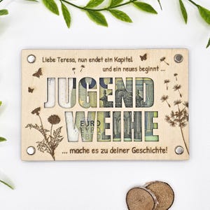 Jugendweihe Geschenk personalisiertes Geldgeschenk zur Konfirmation, Geschenkidee für Jugendweihe, Geschenkverpackung aus Holz 15 cm x 10 cm