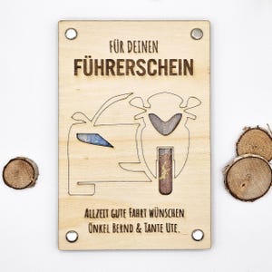 Cadeau en bois personnalisé pour un permis de conduire, cadeau individuel en espèces pour un anniversaire ou un anniversaire 15 cm x 10 cm