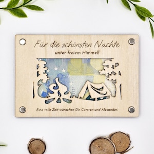 Cadeau pour les amoureux de la nature, cadeau d'argent en bois personnalisé pour le fonds de voyage, pour un mariage, pour un anniversaire, 15 cm x 10 cm