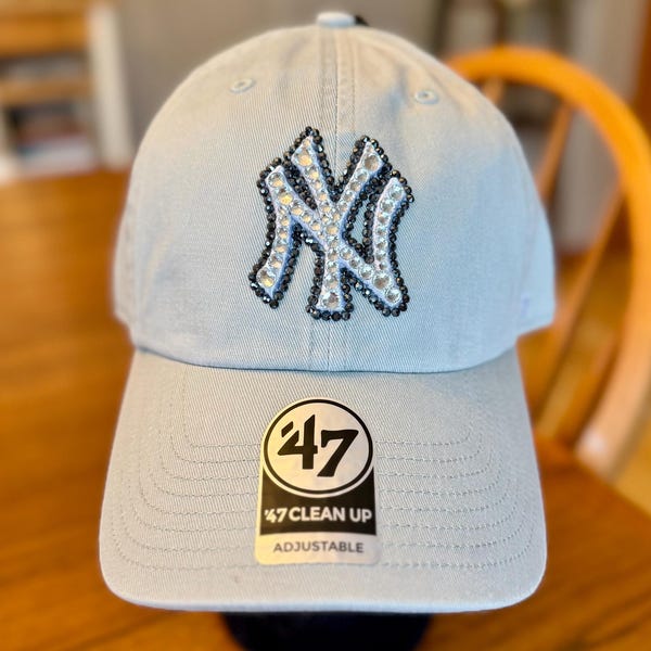 Bedazzled NY Yankees tan rhinestone bling adjustable hat