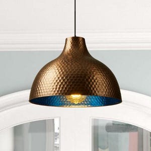 Suspension en cuivre bleu patiné, éclairage de cuisine en cuivre oxydé, suspension industrielle en cuivre, lustre rustique