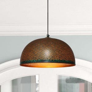 Handmade Oxidized Copper Pendant Light, Green Patina Copper Dome Pendant Light, Farmhouse Kitchen Ceiling Lamp Fixture