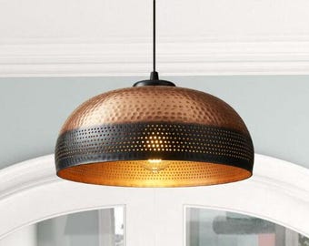Handgefertigte Black Dome Kupfer Pendelleuchte, Industrielle Deckenleuchte