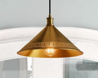 Blue Patina Copper Dome Pendant Light, Handmade Brass Lighting