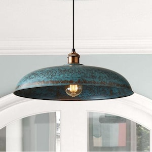 Handmade Blue Patina Light , Modern Copper Dome Pendant Lamp , Rustic chandelier , Ceiling Pendant Lamp , Hanging Light , Dome Lampshades