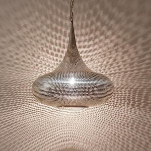Moroccan brass pendant lamp, handmade perforated ceiling light, boho oriental lantern, decorative shadow light for living room decor
