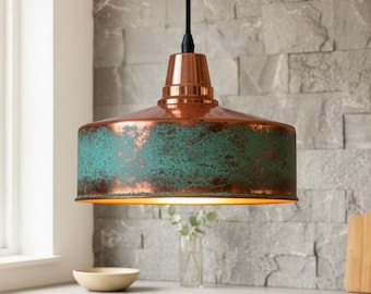 Green Patina Copper Dome Pendant Light, Handmade Brass Ceiling Lamp