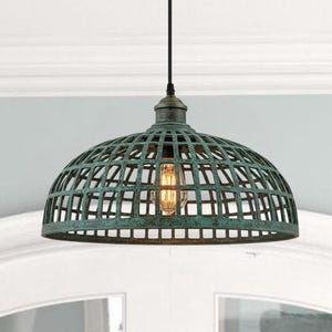 Handmade Moroccan Dome Ceiling Lamp – Rustic Copper Pendant Light with Patina Dome Shade, Boho Moroccan Lighting for Interior Home Decor