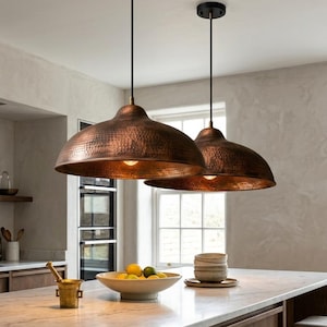 Patina Copper Pendant Light, Handmade Hammered Copper Dome Lamp,Rustic Ceiling Fixture, Farmhouse Kitchen Island Lighting,Vintage Chandelier