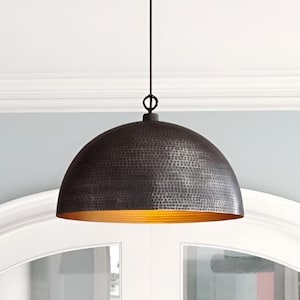 Handgemaakte koperen koepelhanglamp – verdigris patina, moderne verlichting