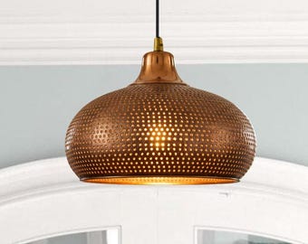 Handmade Copper Moroccan Lamp – Perforated Boho Pendant Light