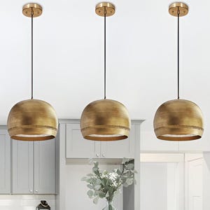 set of 3 Antique Brushed Brass Dome Light Fixtures Handmade Hanging Lamp Ceiling Light Solid Brass Dome Oxide Moroccan Lamp