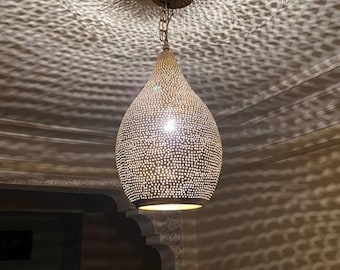 Marokkanische Messing Pendelleuchte, handgefertigte Deckenlampe