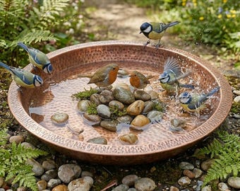 Hammered Copper Bird Bath, Verdigris Patina Bird Bath Bowl, Rustic Garden Basin, Handmade Moroccan Outdoor Garden Decor