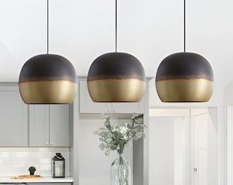 3er Set Gehämmerte Kupfer Patina Dome Pendelleuchten