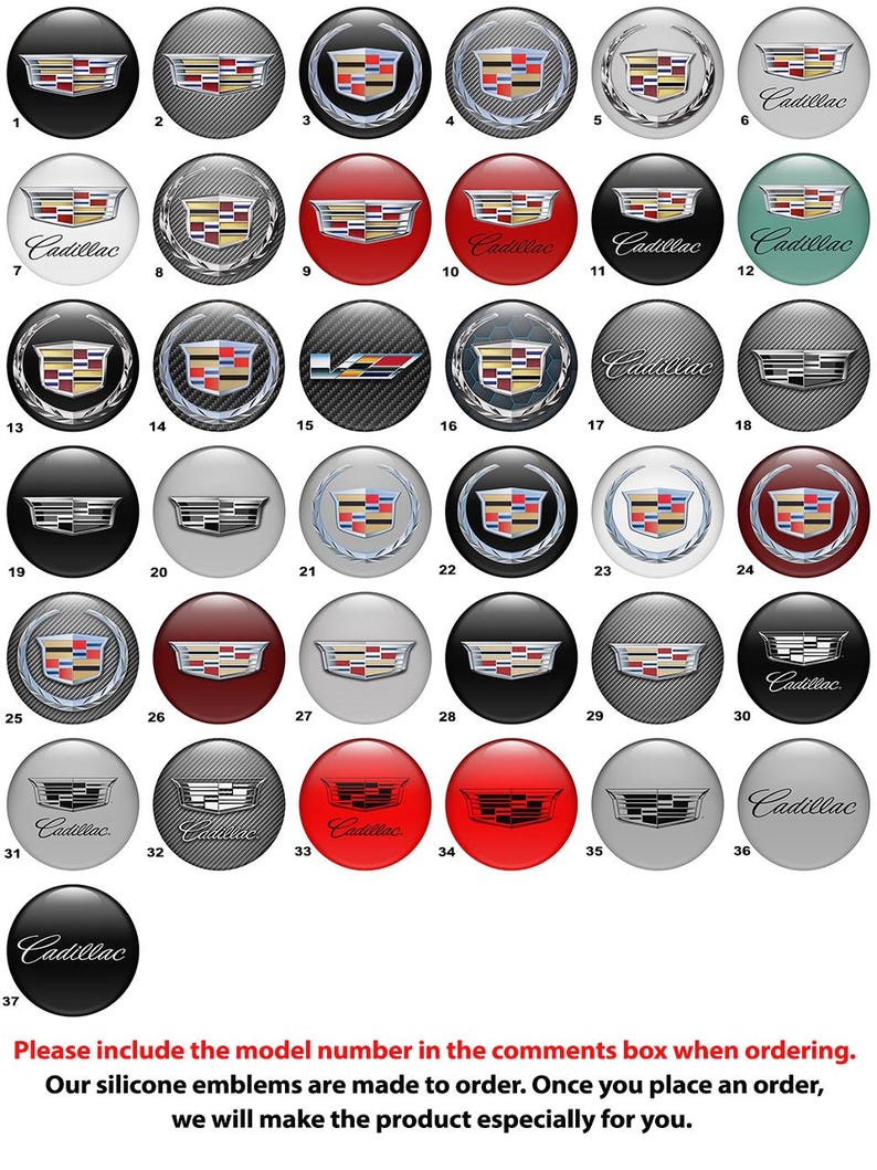 4x Cadillac Center Wheel Cap Emblems – Self-Adhesive Logo Stickers – Glossy Vinyl