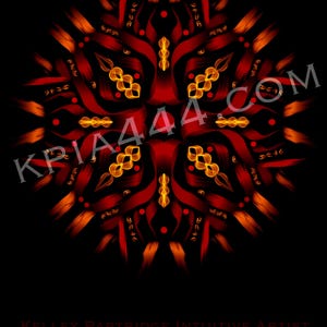 Könnte beinhalten: Symmetrisches digitales Kunstwerk auf schwarzem Hintergrund. Das zentrale Design in Rot-, Orange- und Goldtönen ähnelt einer stilisierten Blume oder einem Mandala. Der Text "KPIA444.COM" ist sichtbar.