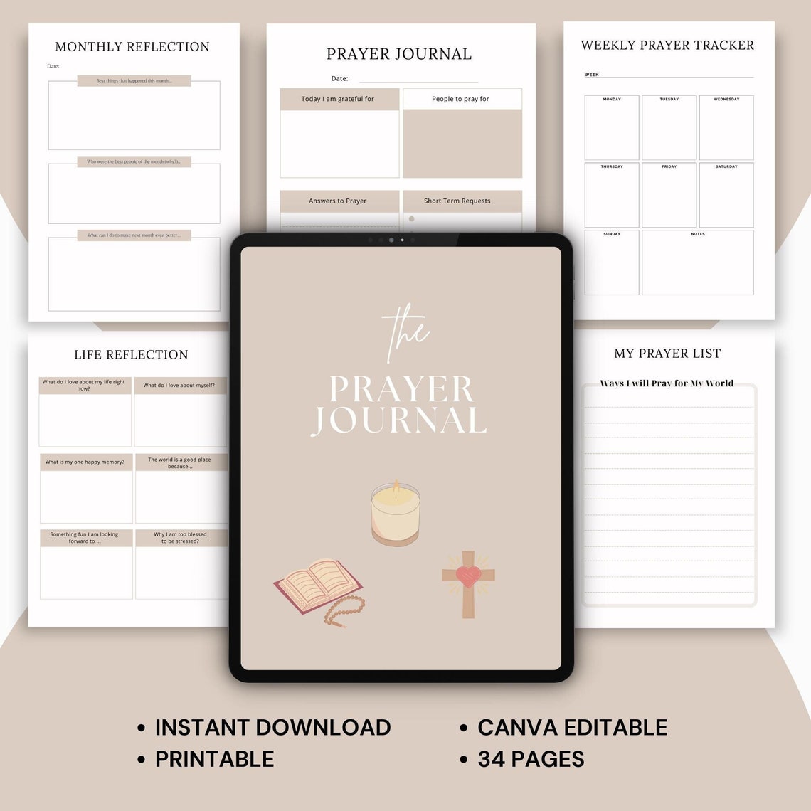 Prayer Journal Printable | Canva Editable Bible Study (digital Download ...