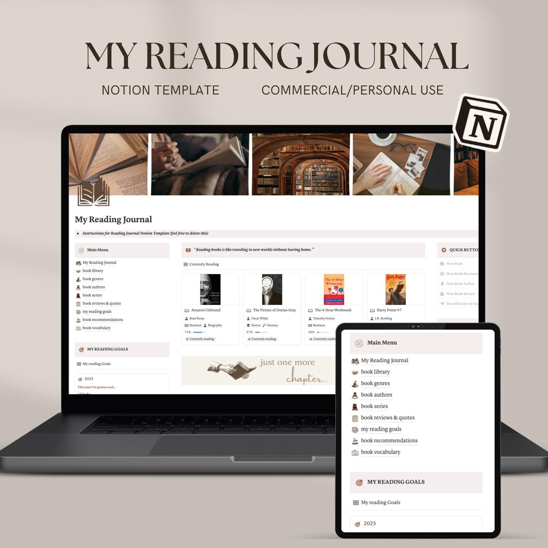 Book Tracker Notion Template | Reading Journal, PLR (digital Download ...