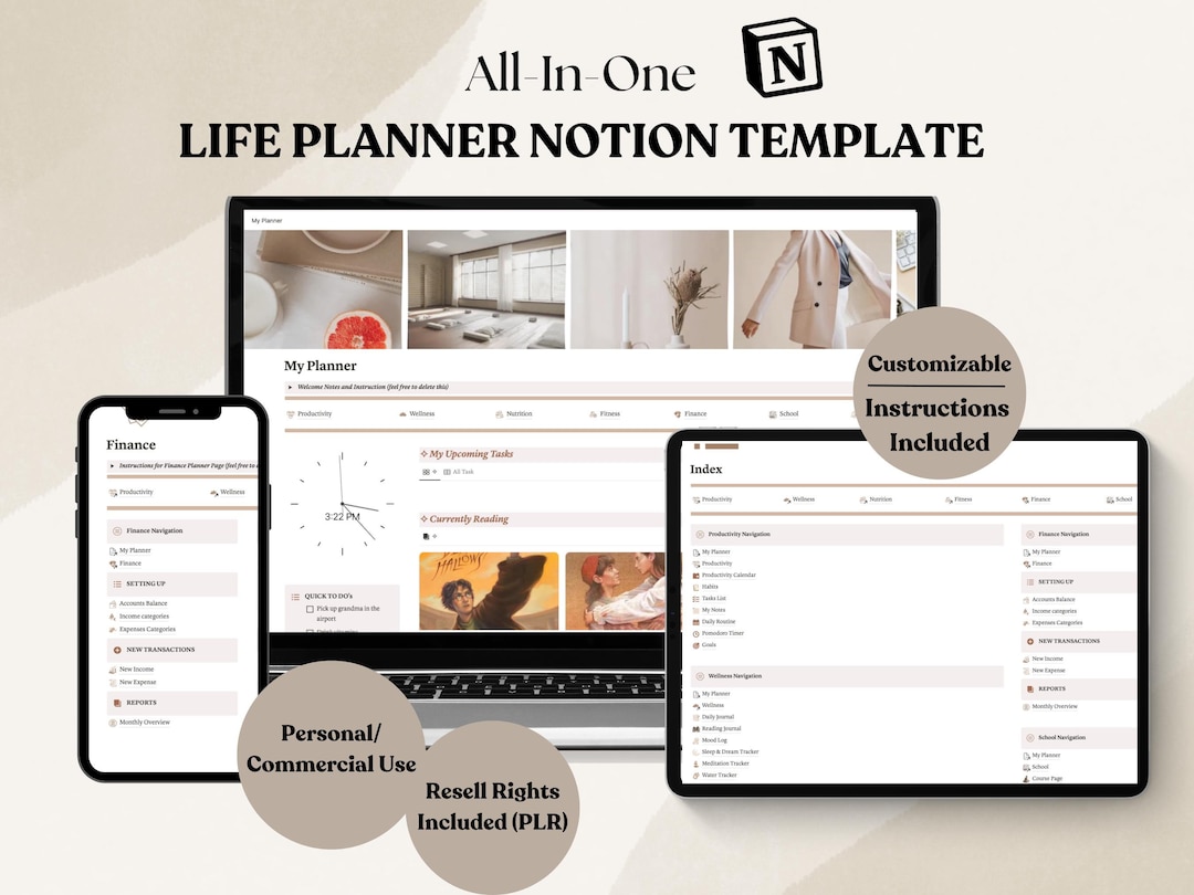 Notion Life Planner Template All in One Notion Dashboard Aesthetic ...
