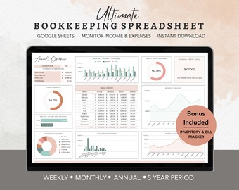 Google Sheets Bookkeeping Spreadsheet: Income, Expense, Profit Tracker (Digital Download)