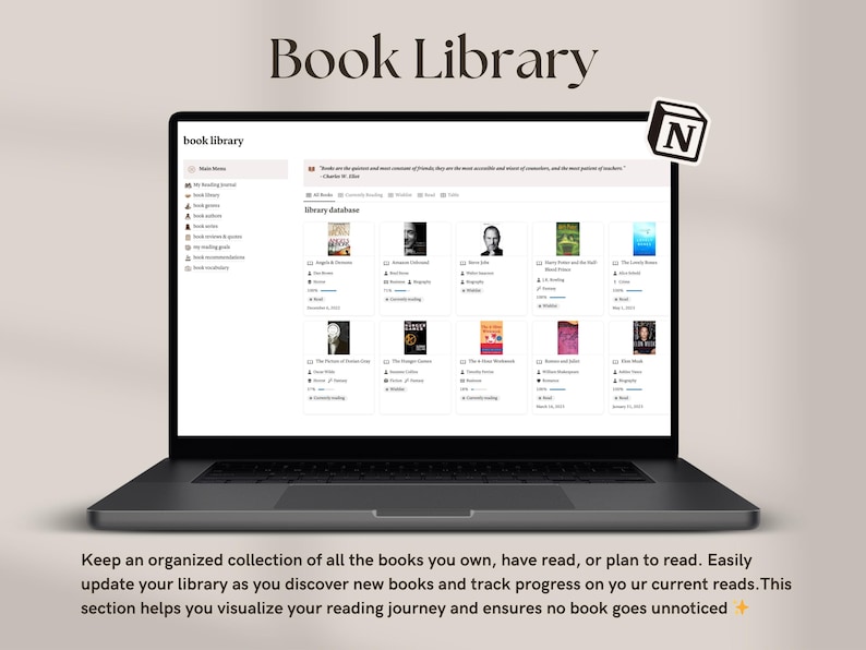 Book Tracker Notion Template Reading Planner Reading Journal Notion ...