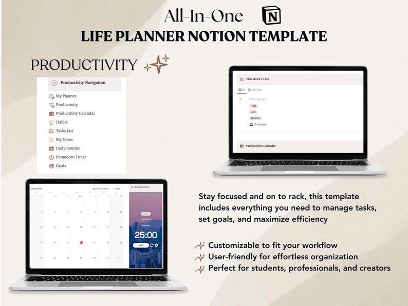 Notion Life Planner Template All in One Notion Dashboard Aesthetic ...