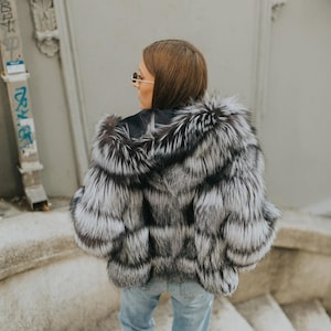 Exclusive Argentina Silver Fox Fur Hooded Jacket - Luxury Women&#39;s Coat