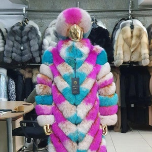 Mixed Color Fox Fur Transformer Coat: Genuine Leather Jacket