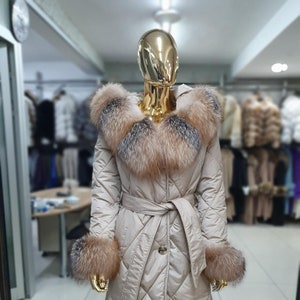 Waterproof Fabric with Fox Fur - Natural Fox - Woman Parka - Inflatable Fabric - Luxury Clothes - Gift For New Year - Woman Coat