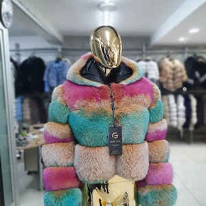 Glamorous Real Fox Fur Jacket with Detachable Hood & Sleeves - Women's Winter Coat - Stylish Fox Fur Jacket for Gift