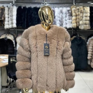 Popular & Chic Model Beatiful Real Fox Fur Jacket -Genuine Original Fox Skin Jacket - Stylish Lux Fox Coat -Perfect Gift For Valentine's Day