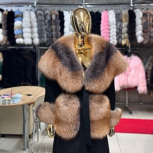 Cashmere Coat with Natural Fox Fur Collar & Cuffs