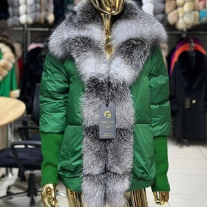 Silver Fox Fur & Leather Waterproof Coat
