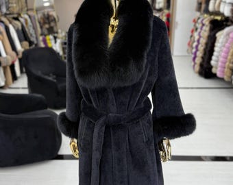 Black Fox Fur & Alcantara Jacket: Genuine Fur Coat