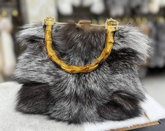 Silver Fox Fur Handbag: Luxury Genuine Fur Shoulder Bag